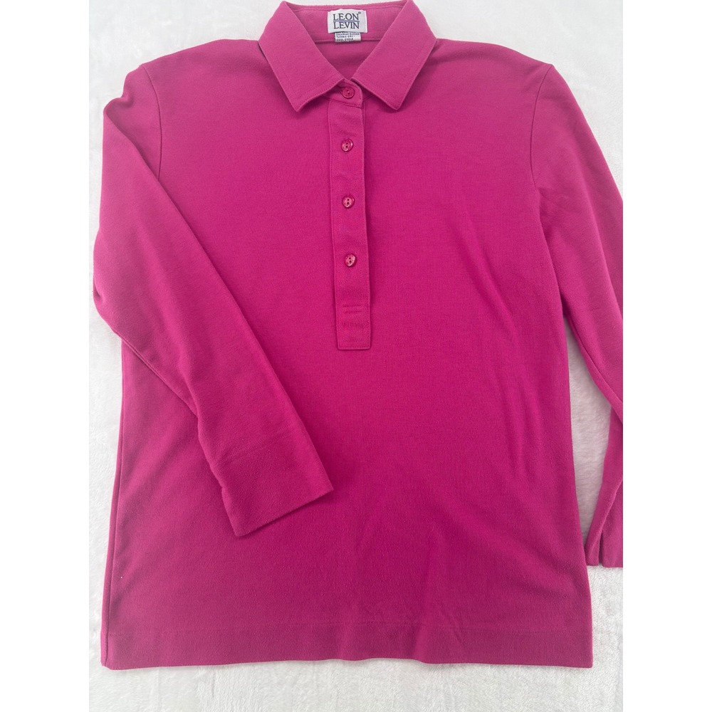 Leon Levin Polo Womens Medium Long Sleeve Shirt Pink Solid Preppy Casual